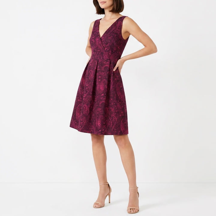 Lands End Womens Burgundy Purple Paisley Silk Blend Sleeveless A-Line Dress 6