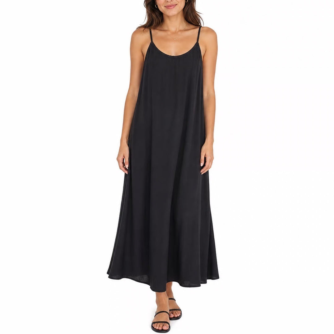Black Spaghetti Strap Tie Back Midi Slip Dress Small