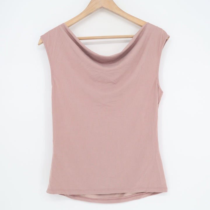 All Row Tunic Top Women's Large Blush Pleated Cowl Neck Sleeveless Pullover