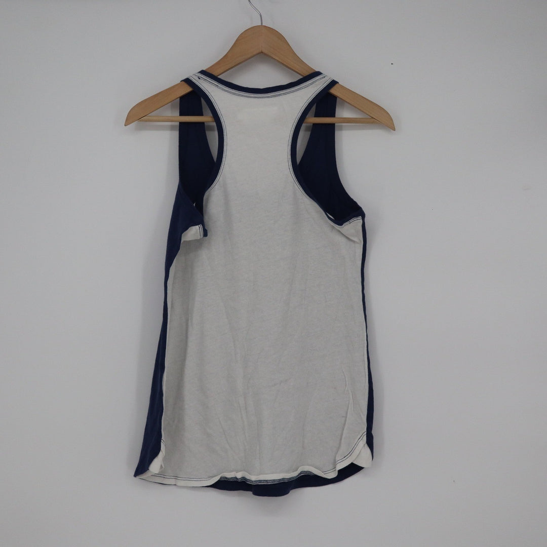 White + Warren Navy Blue White Colorblock Racerback Tank Top Cotton Linen Size M