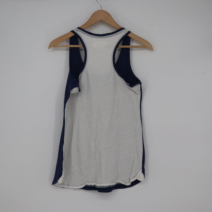 White + Warren Navy Blue White Colorblock Racerback Tank Top Cotton Linen Size M
