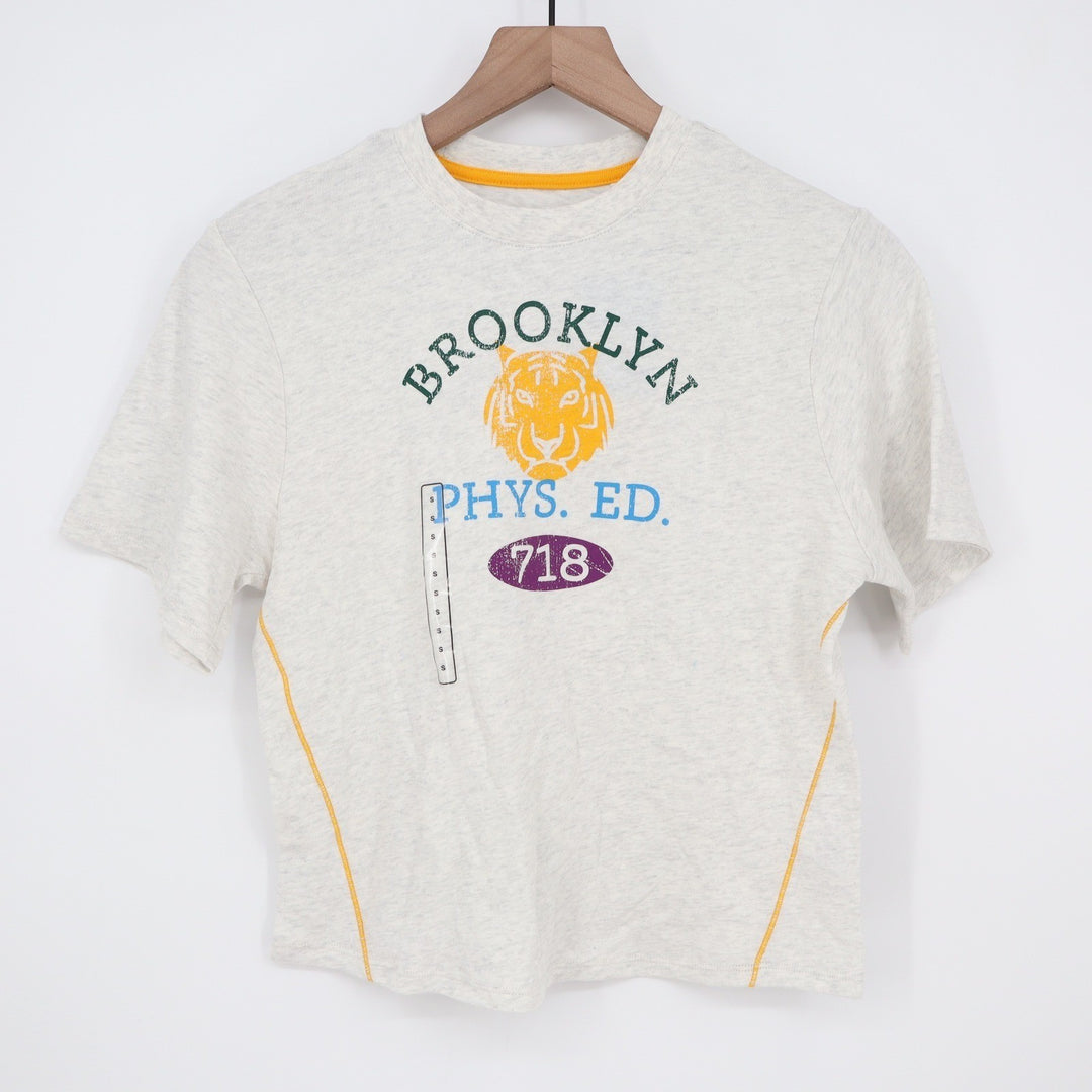 DSG Girls Brooklyn Phys Ed Tiger Graphic Tee Light Heather Grey Size S 8-9 NEW