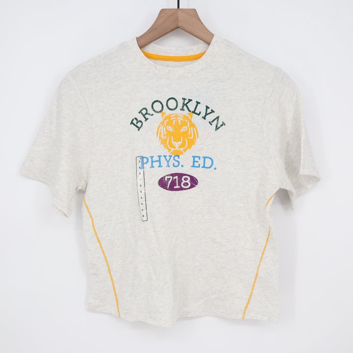 DSG Girls Brooklyn Phys Ed Tiger Graphic Tee Light Heather Grey Size S 8-9 NEW