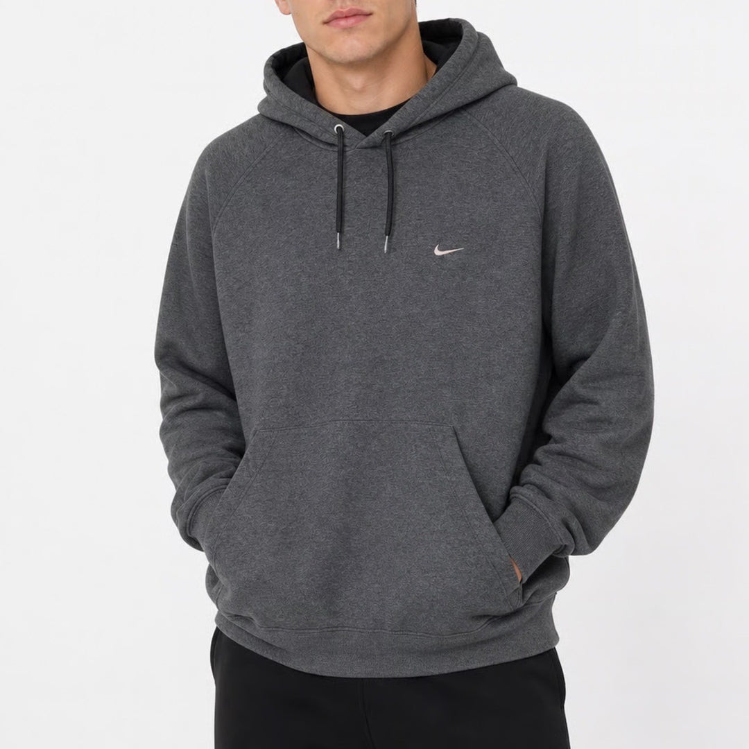 Nike Mens Pullover Hoodie Charcoal Grey Embroidered Swoosh Fleece Large