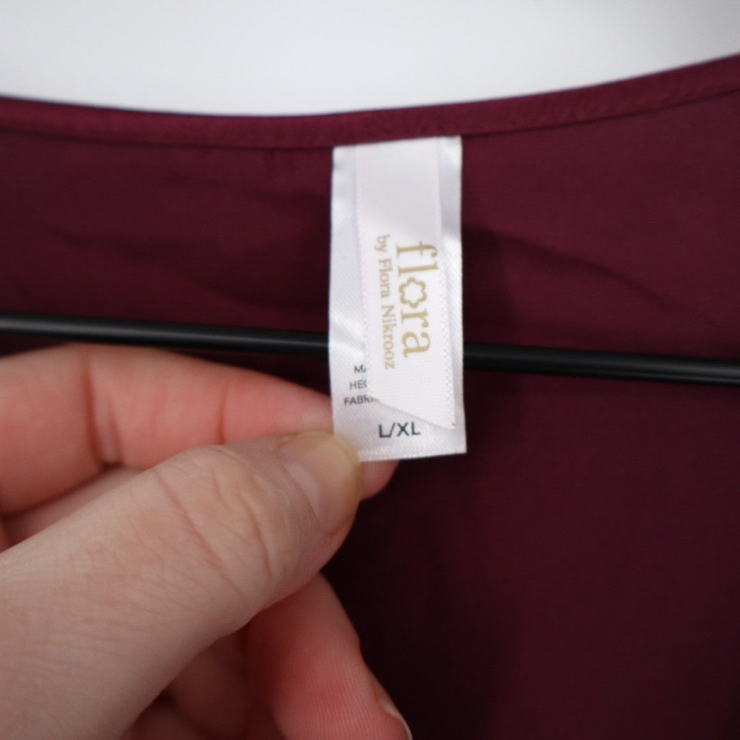 Flora By Flora Nikrooz Robe Women Large/XL Bordeaux Satin Venise Trim open Front