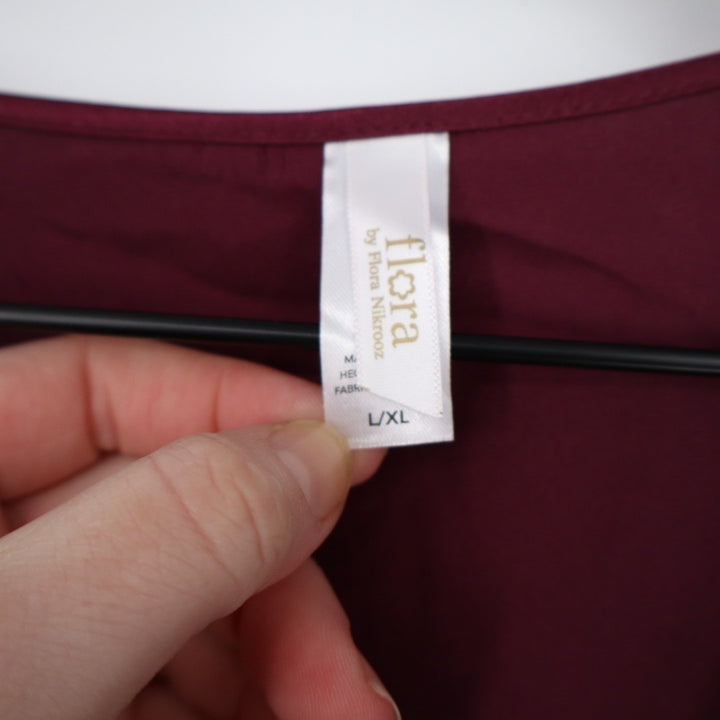 Flora By Flora Nikrooz Robe Women Large/XL Bordeaux Satin Venise Trim open Front