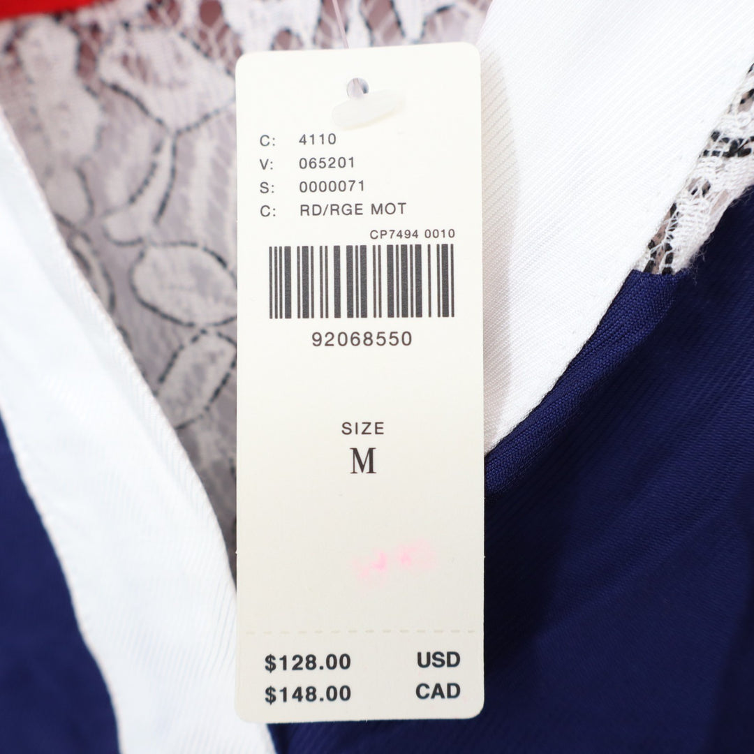 Maeve Paneled Rugby Top Womens Medium Multi Sheer Lace Long Sleeve Spread Collar