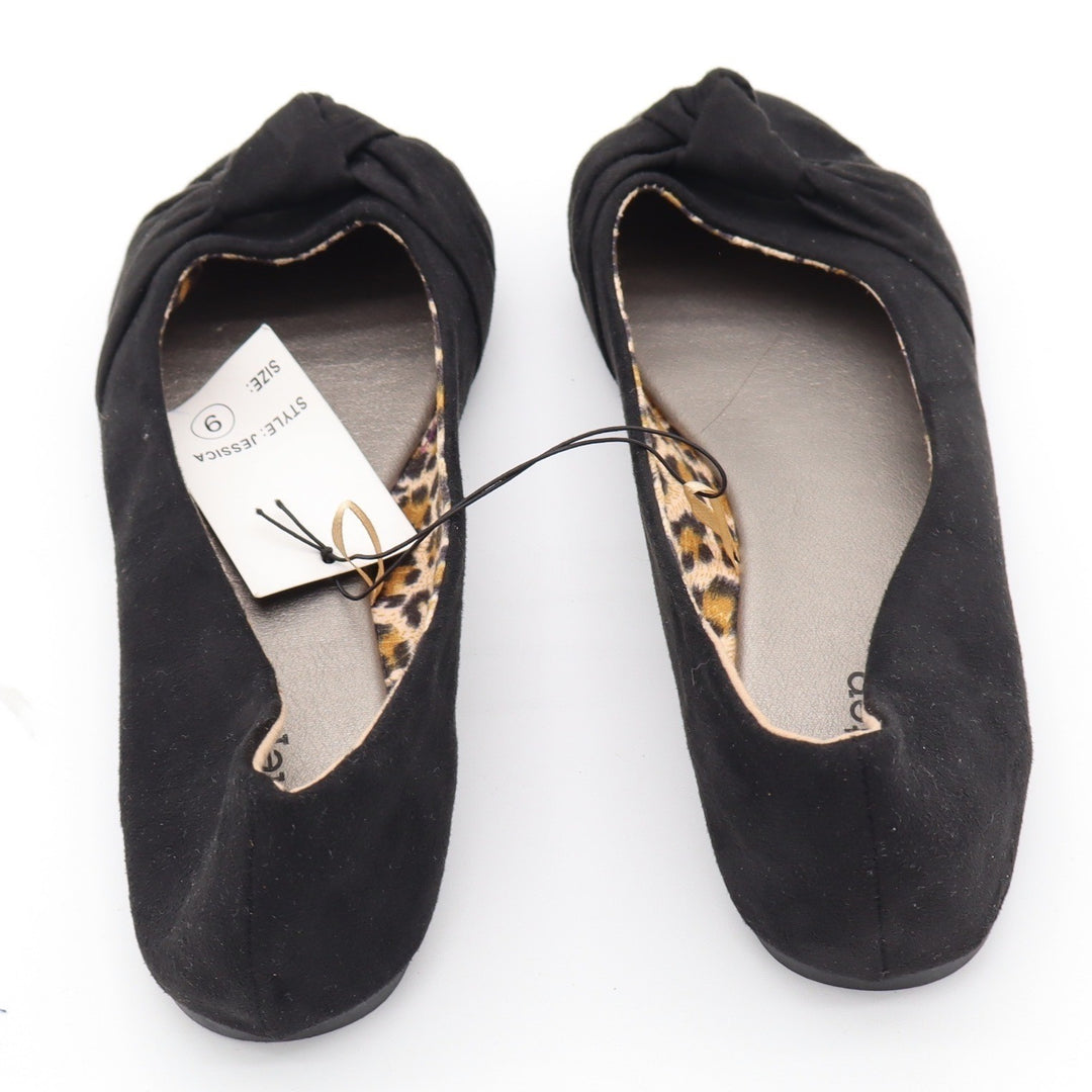 EbicStep Flats Womens 9 Jessica Black Knotted Bow Faux Suede Leopard NEW