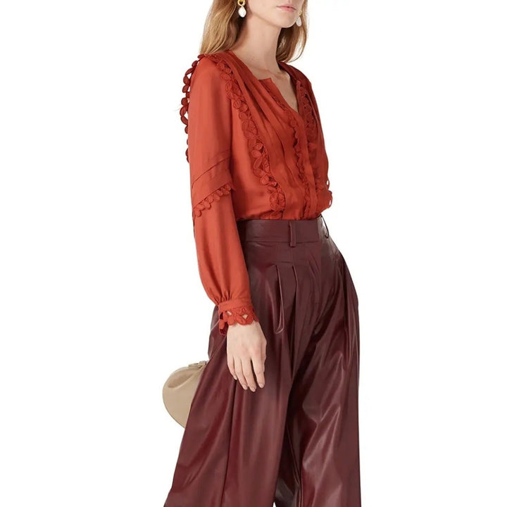 Rebecca Taylor NYC Brick Embroidered Silk Top Size 4