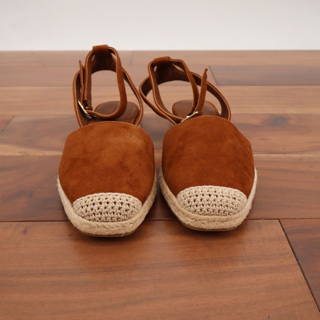 Banana Republic Womens Cognac Suede Espadrille Ankle Strap Flat Sandals 7.5