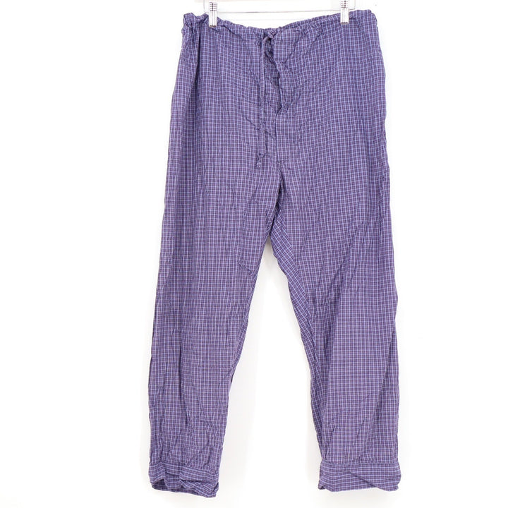 Purple Blue Micro Check Pajama Pants Elastic Drawstring Waist Sleepwear