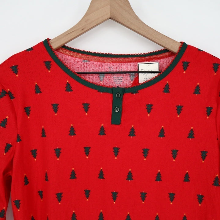 Roudelain Pajama Shirt Womens M Red Tree Print Stretch Long Sleeve Round Neck