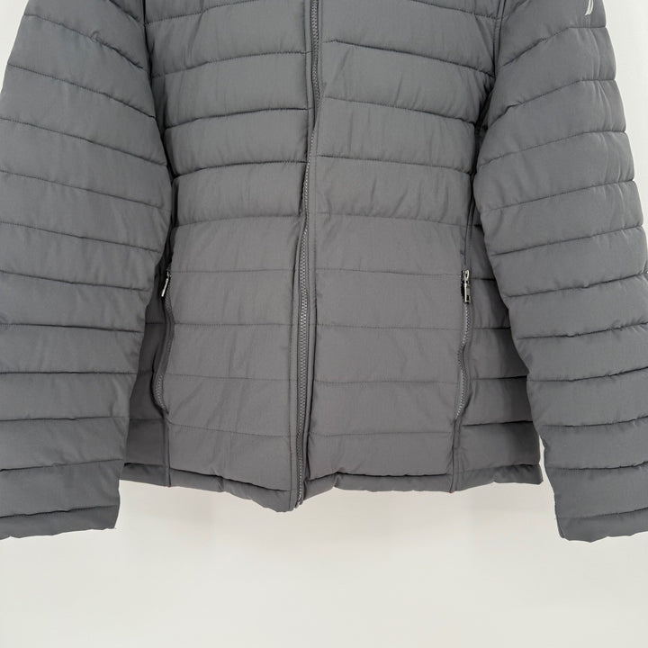 Nautica Puffer Jacket Gray Red Lined Full Zip Lightweight Mens Size L