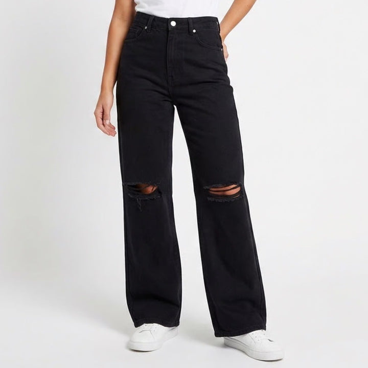 Divided By H&M Skinny Jeans Womens 4 Black Cotton High Rise Distressed Zip Fly