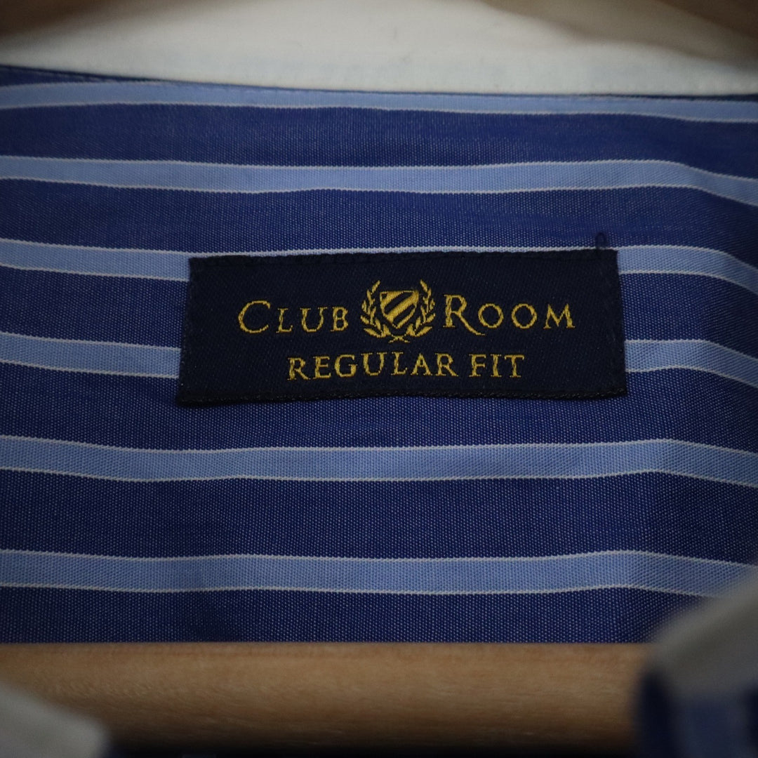 Club Room Mens Regular Fit Striped Dress Shirt Blue White Contrast 16 34/35