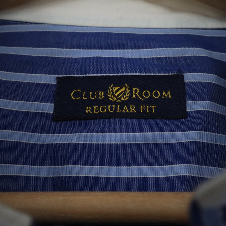 Club Room Mens Regular Fit Striped Dress Shirt Blue White Contrast 16 34/35