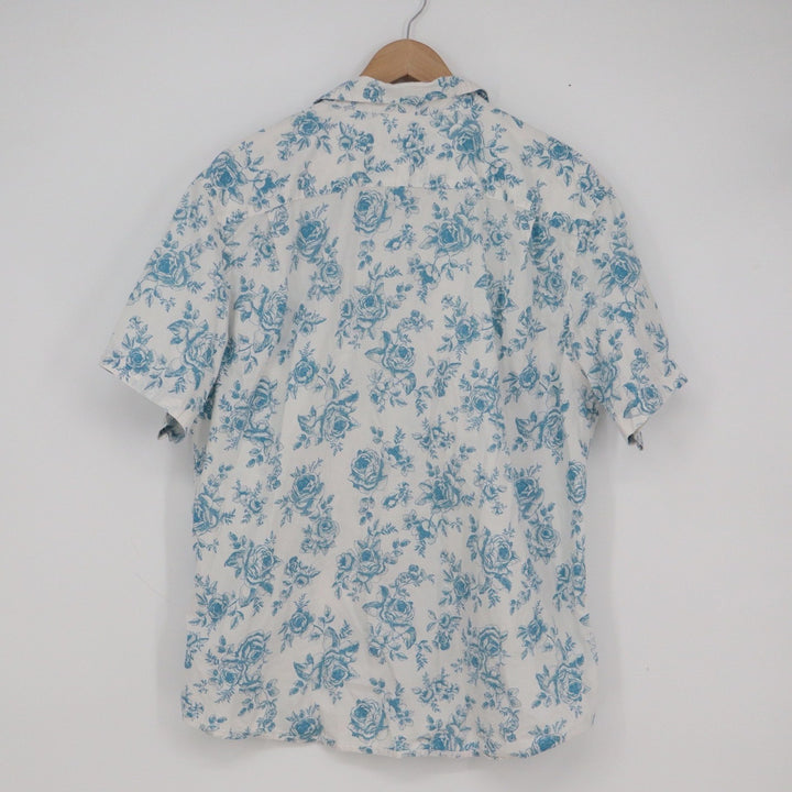 Old Navy Mens XL Everyday Shirt Blue Floral Rose Print Short Sleeve Button Down