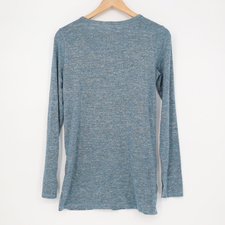 Gap Shirt Women Small Heather Blue Rayon Stretch Softspun Knit Slit Tunic V-Neck