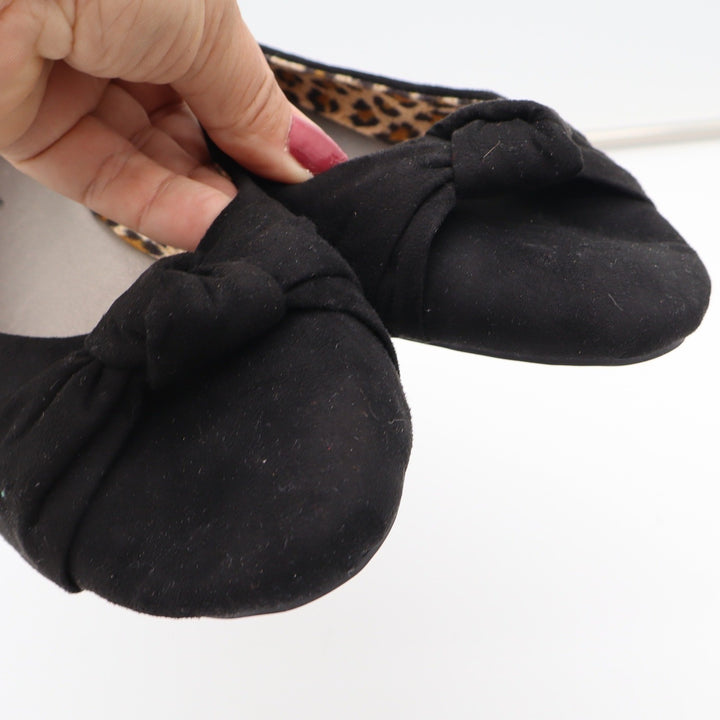 EbicStep Flats Womens 9 Jessica Black Knotted Bow Faux Suede Leopard NEW