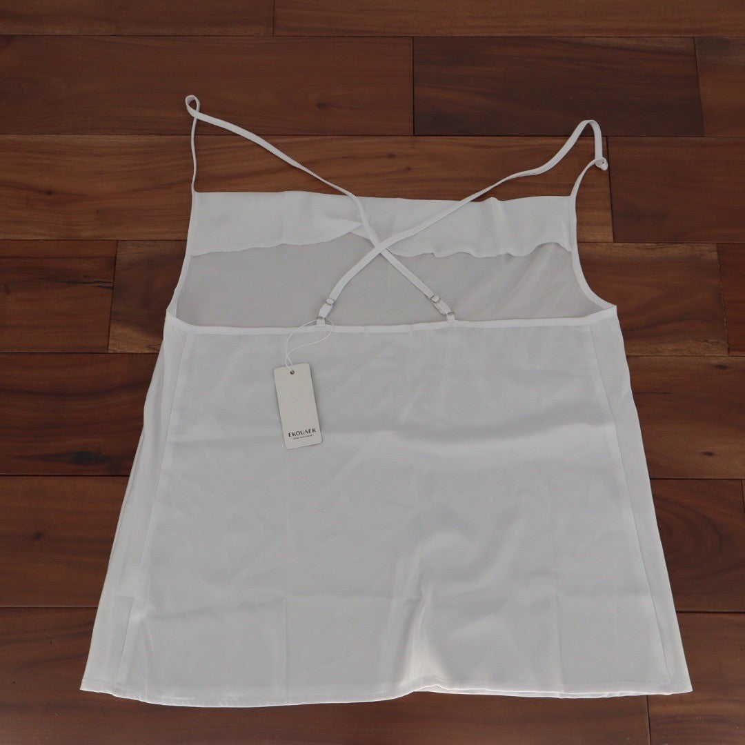 EKOUAER White Cowl Neck Camisole Tank Top Sheer Back Mesh Size M