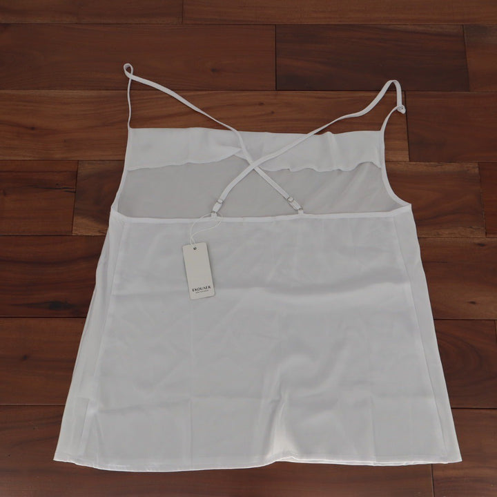 EKOUAER White Cowl Neck Camisole Tank Top Sheer Back Mesh Size M