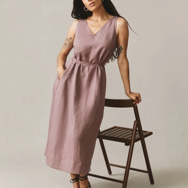 American Giant Women's Linen Tie Dress Size XS Twilight Mauve Made In USA