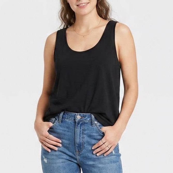 A New Day Crop Tank Top Women Large Black Knitted Round Neck Wide Strap Pullover