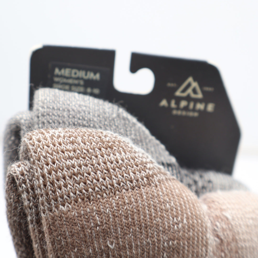 Alpine Design 2 Pack Merino Wool Hiker Socks Medium Brown Grey
