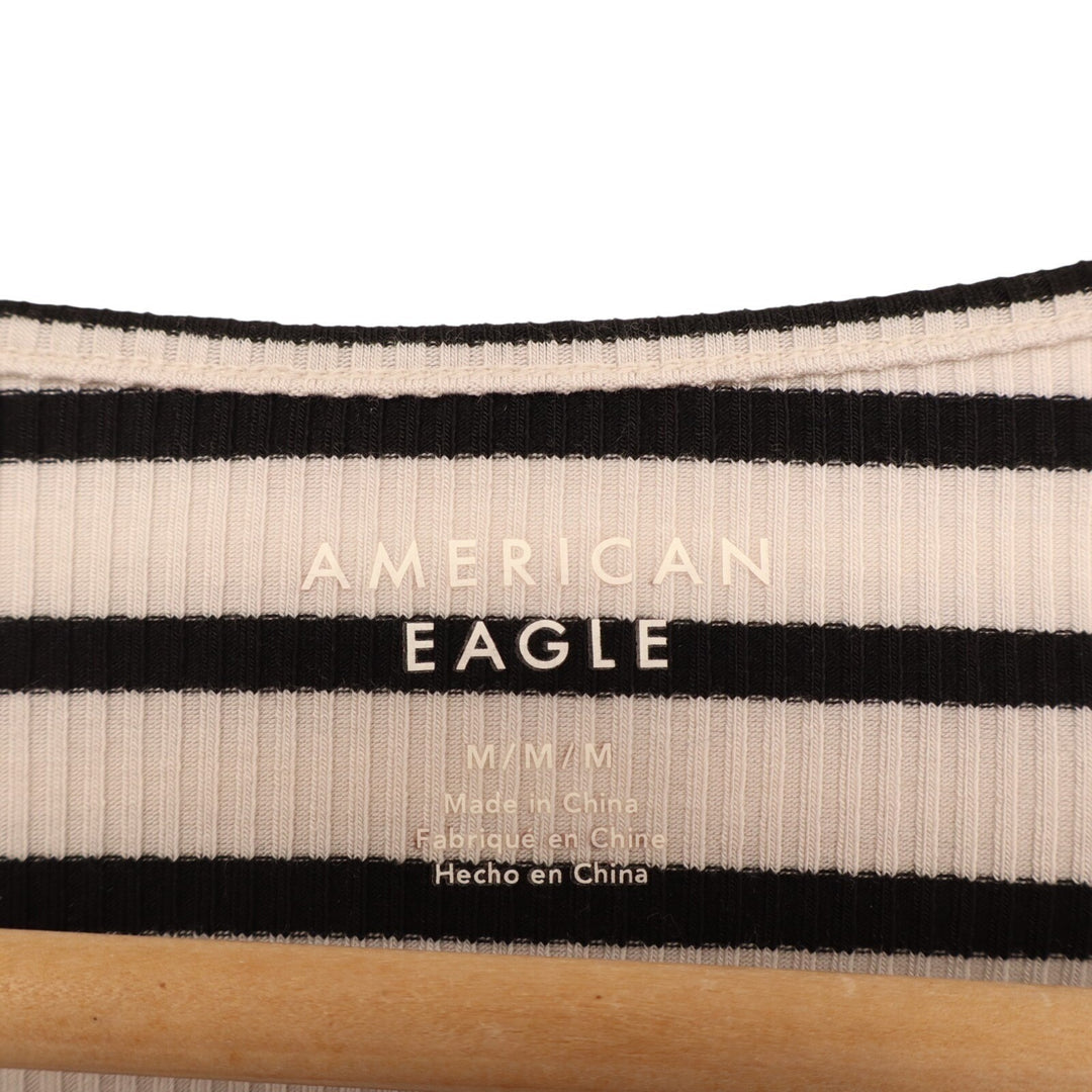 American Eagle Outfitters T-Shirt Women Medium White Black Striped Raglan Sleeve