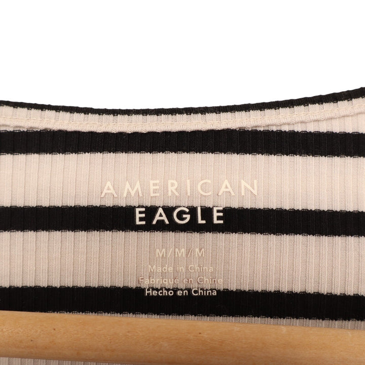 American Eagle Outfitters T-Shirt Women Medium White Black Striped Raglan Sleeve