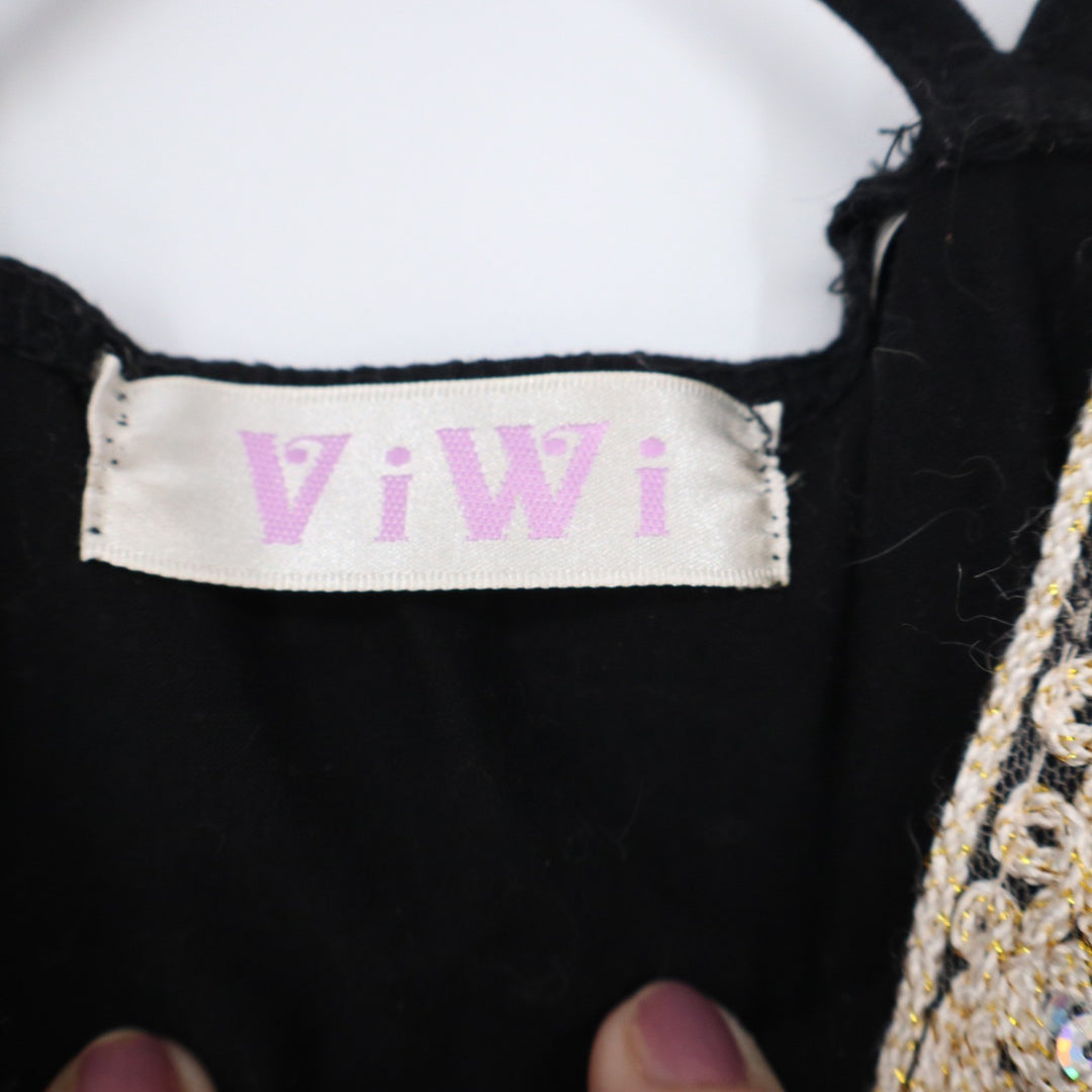 ViWi Black Sequin Bow Camisole Tank Top Crisscross Straps Small