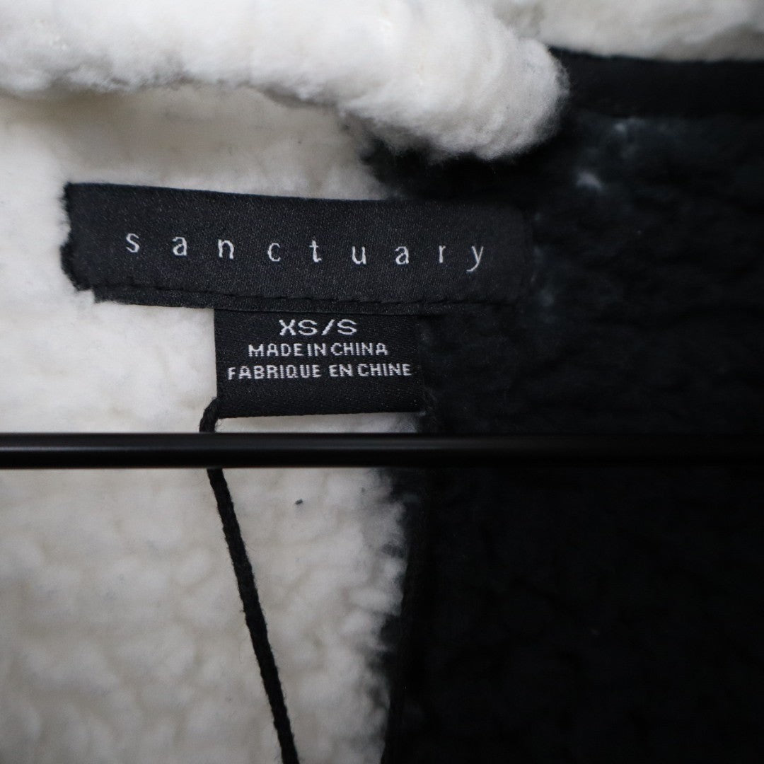 Sanctuary Wrap Bathrobe Womens XS/S Black White Check Sherpa Fleece Tie Waist