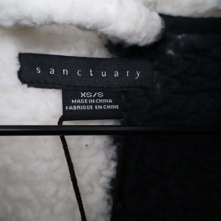 Sanctuary Wrap Bathrobe Womens XS/S Black White Check Sherpa Fleece Tie Waist