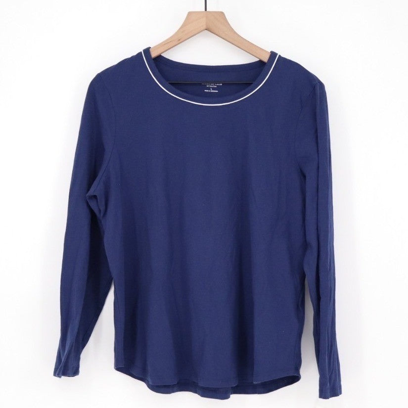 Charter Club Intimates Doorbuster Pajama Top Womens Large Navy Cotton Crew Neck