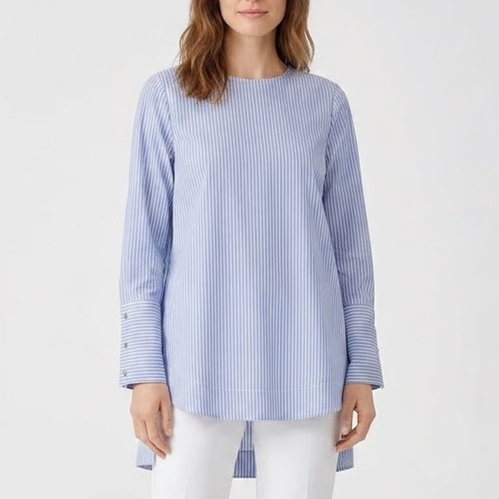 For The Republic Womens Blue White Striped Layered Hem Tunic Top Size M