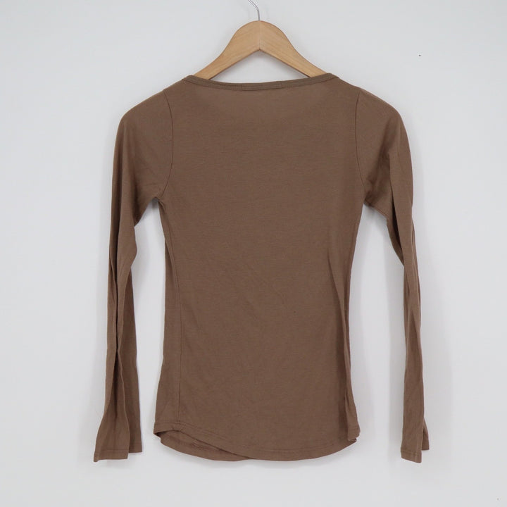 Charlotte Russe Brown Rhinestone Cross Long Sleeve Top Y2K Small