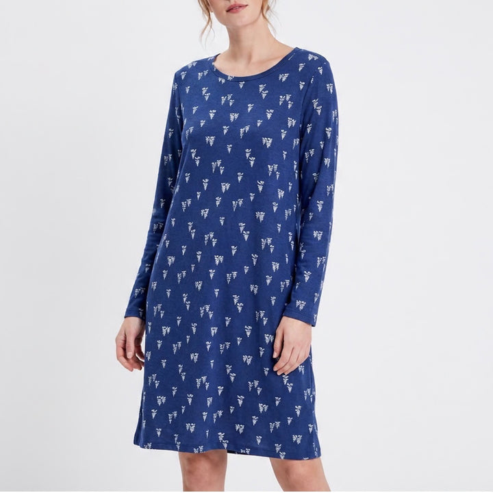 Charter Club Intimates Navy Blue Pine Tree Print Long Sleeve Nightgown Small