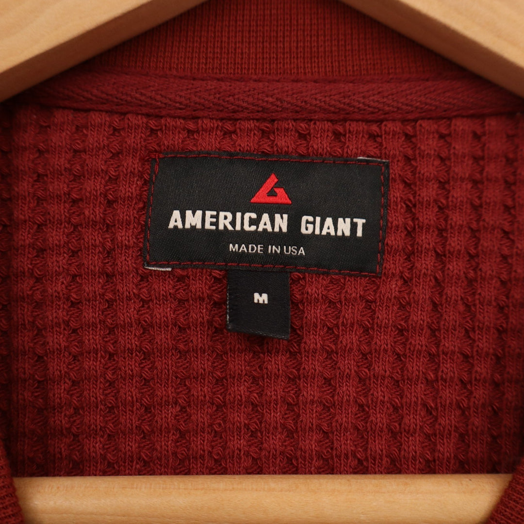 American Giant T-Shirt Mens M Zinfandel Cotton Stretch Waffle Knit Henley Neck