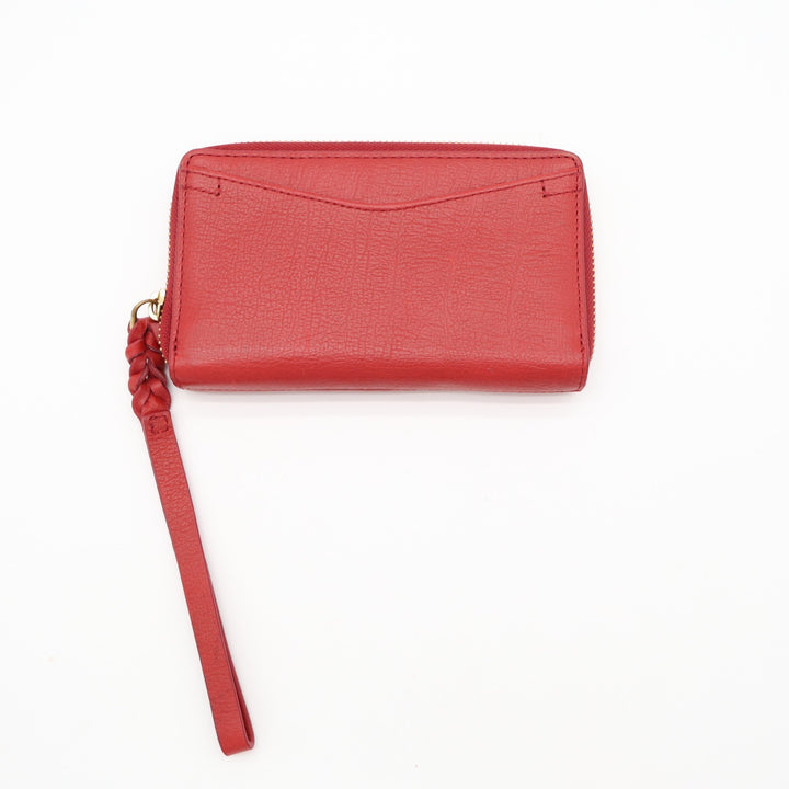 Fossil Women's Red Pebbled Leather Credit Card Slot Clutch Wristlet Wallet