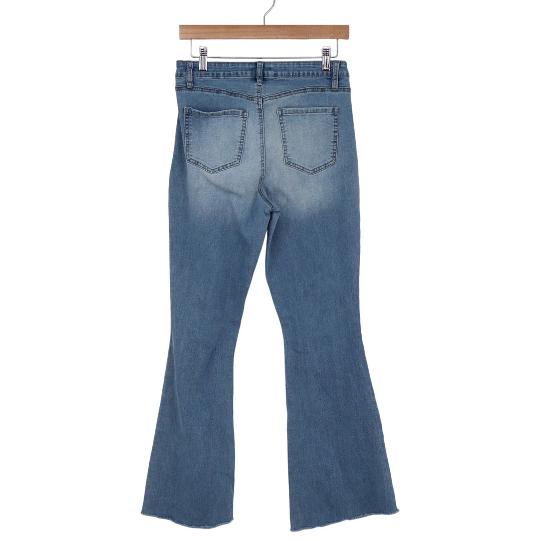YMI Jeans USA Womens Size 11/30 High Rise Flare Distressed Ripped Raw Hem Denim