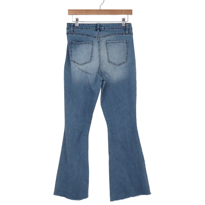 YMI Jeans USA Womens Size 11/30 High Rise Flare Distressed Ripped Raw Hem Denim