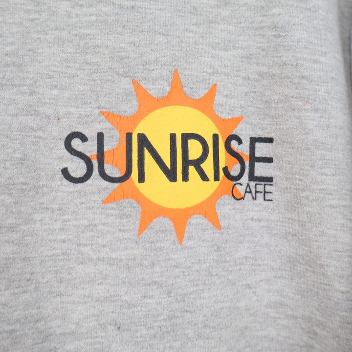Unbranded Hoodie Unisex L Sunrise Cafe Graphic Gray Pullover Excellent