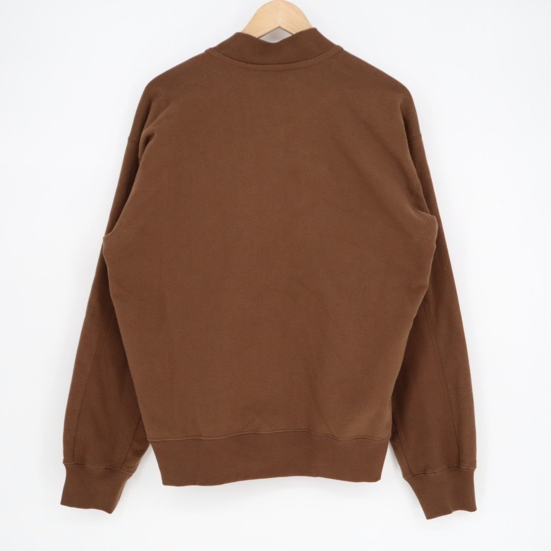 American Giant Bomber Jacket Mens Small Brown Logo Fleece Lined Cotton Full Zip