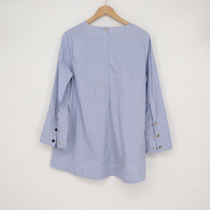 For The Republic Womens Blue White Striped Layered Hem Tunic Top Size M