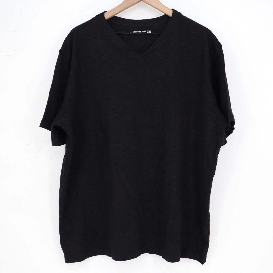 American Giant Mens V Neck T Shirt Black 2XL Made in USA Cotton Casual