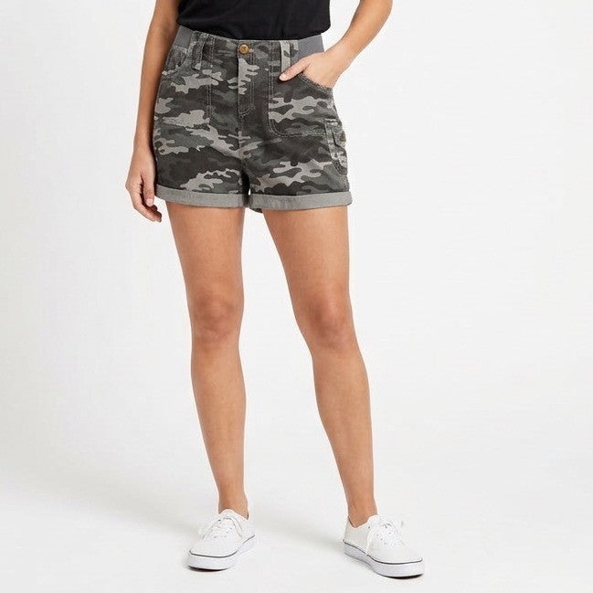 Knox Rose Chino Short Womens Large Multicolor Camo Cargo Pockets Cuffed Hem
