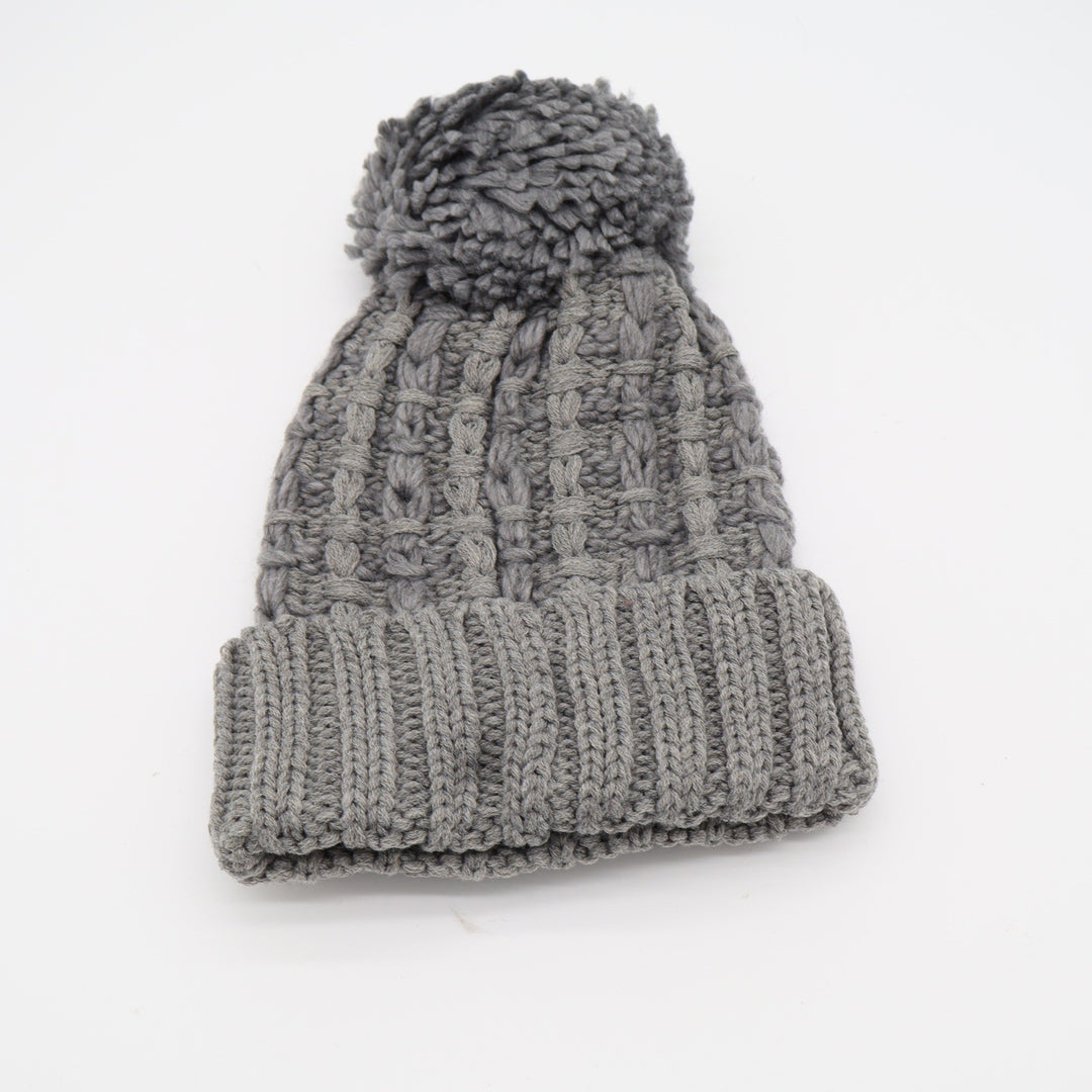 C.C Beanie Women OS Lt Melange Grey Cable Knit Pom-Pom New