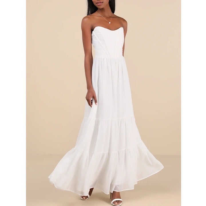 Lulus Special Moment Bustier Maxi Dress Womens Medium White Strapless Sweetheart