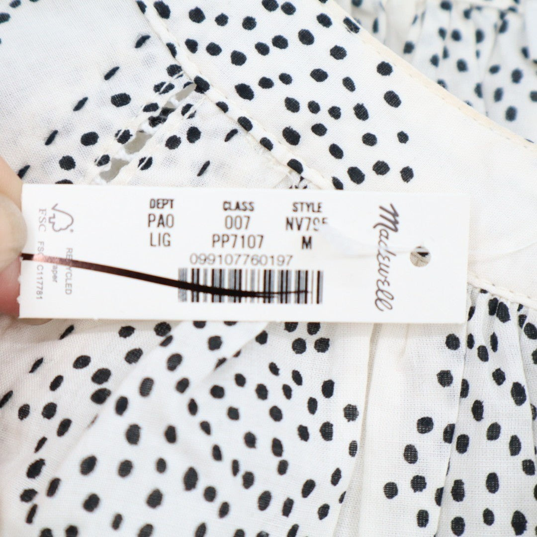 Madewell Shirred Blouse Women's Medium White Geometric Print Balloon Sleeve