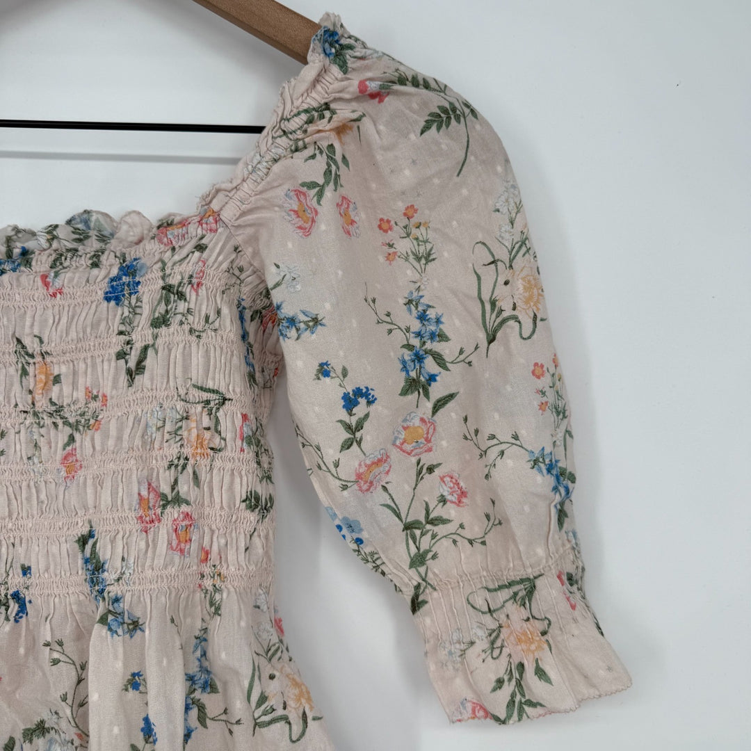 Saylor Cropped Top Womens XS Multicolor Floral Smocked Puff Sleeve Square Neck